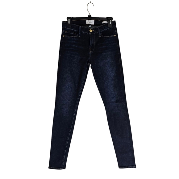 FRAME Denim Le Skinny De Jeanne Mid Rise Dark Blue Jeans 26 Preowned - Picture 1 of 8